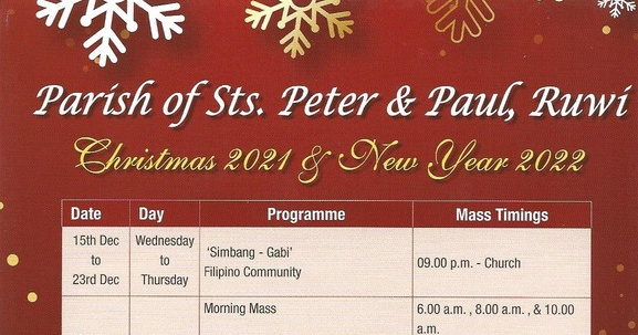 Schedule Of Simbang Gabi 2021 In Oman